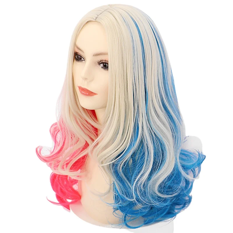 Заряд самоубийц 24-дюймовый синтетический парик с градиентом подходит для женской повседневной вечеринки, Хэллоуина, ролевых игр, длинных вьющихся хай