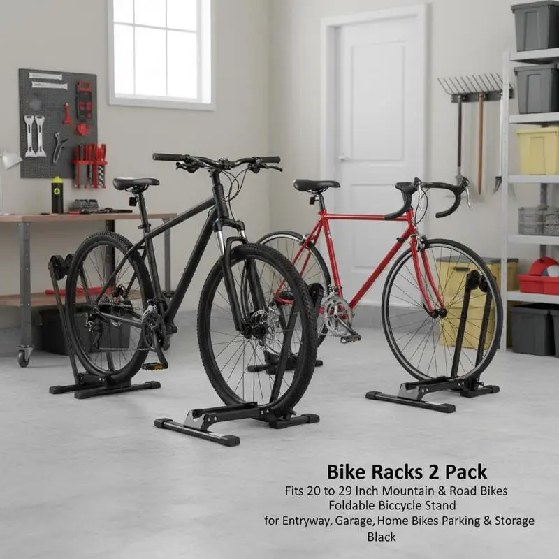 

Bicycle stand, 2-pack, foldable, compatible with mountain bikes & bicycles 508–736.6 mm in diameter, carbon steel parking stand, ideal for small spaces, entryways, garages