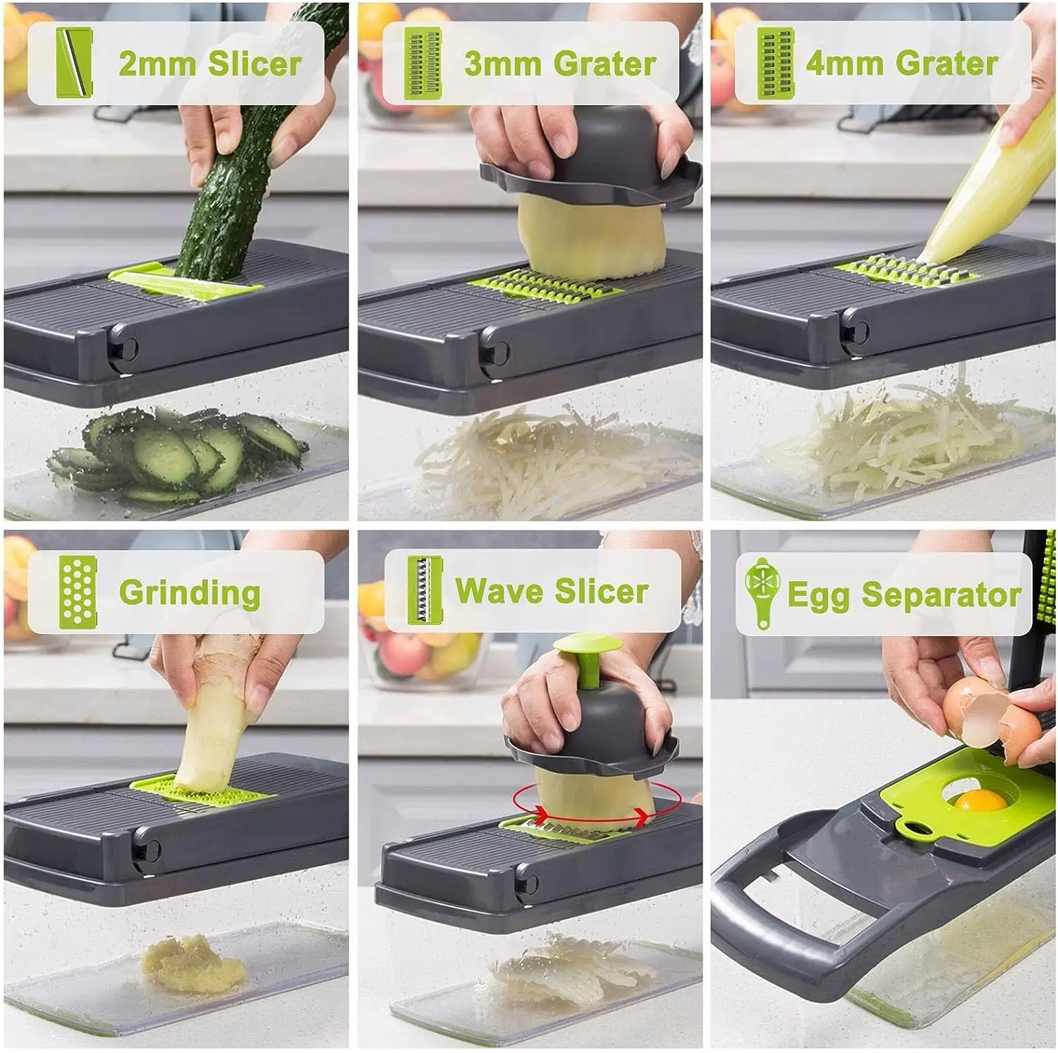 Vegetable Chopper 8 Blades Mandoline 14 -in-1 Vegetable Cutter Slicer Spiralizer  Dicer Food Chopper Grater Kitchen Gadgets Set