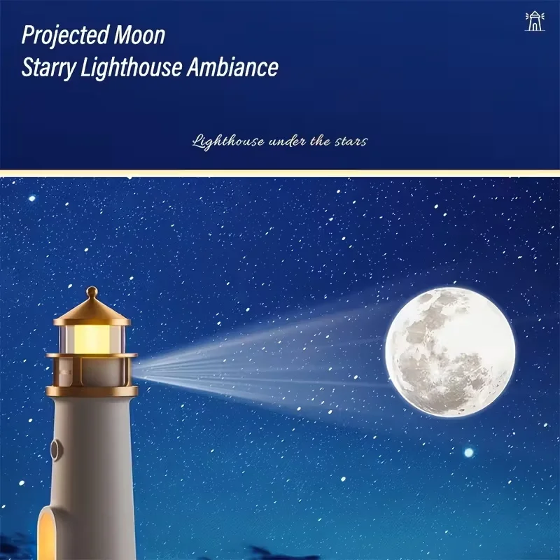Moon Lamp Projection Lighthouse Lamps Night Light Remote Control Ambient Projector Lights for Room Decor Xmas Birthday Kids Gift