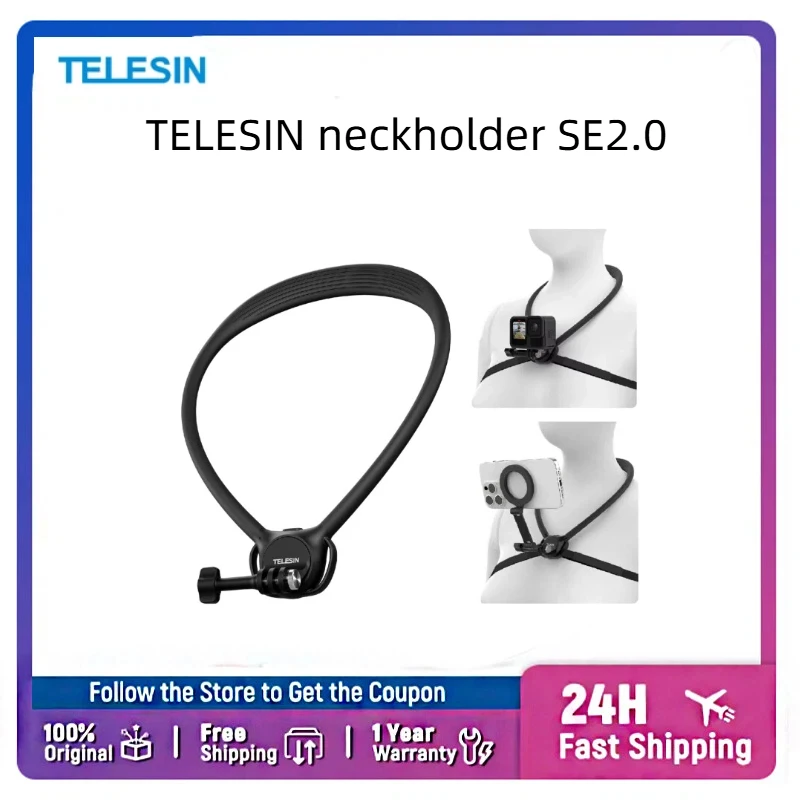 Support de cou TELESIN 2 en 1 pour caméra d'action GoPro Insta360 DJI et smartphone, avec support de sangle de poitrine
