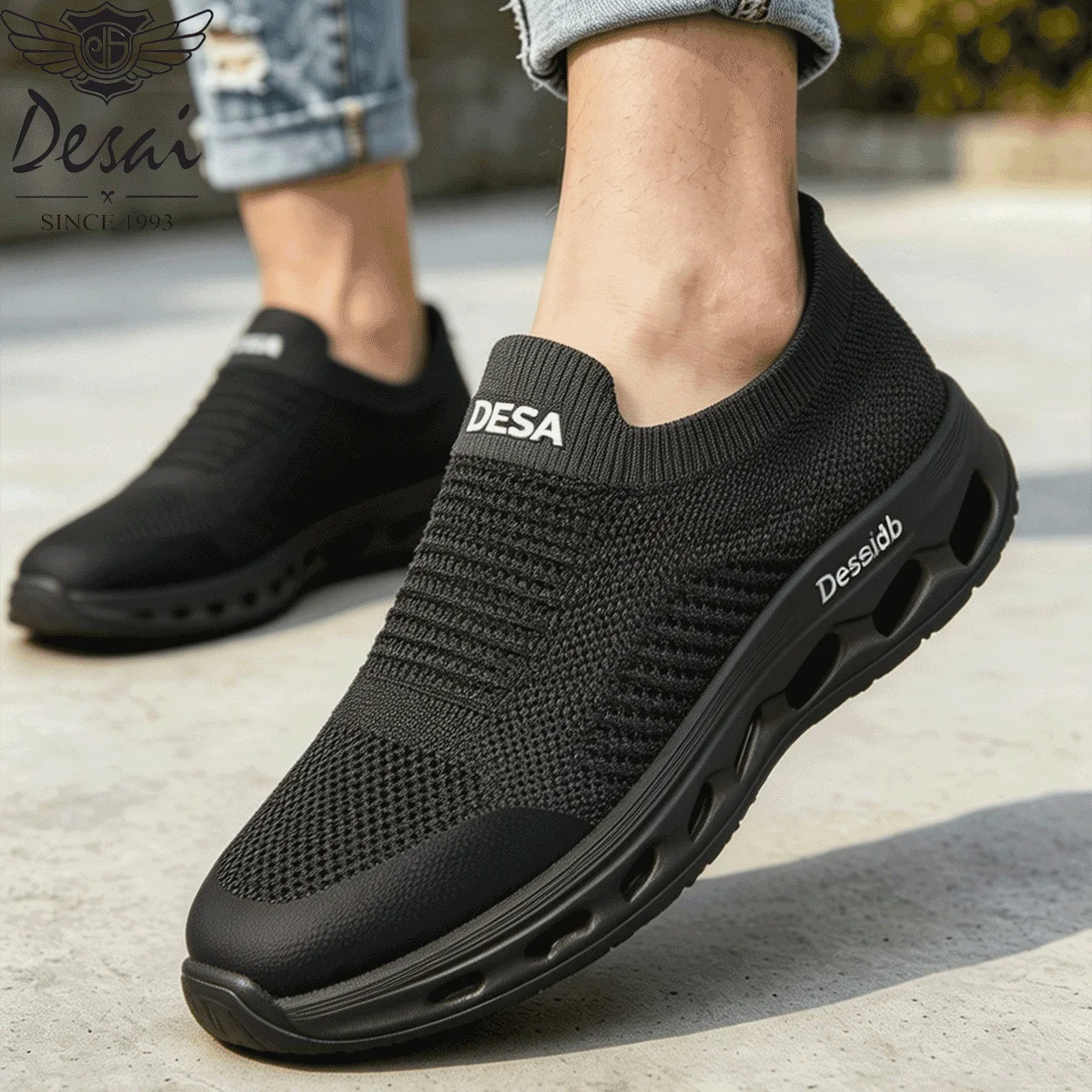 Desai Men's Wide Width Slip On Knit Sock Sneakers Hollow Cushion Sole Platform Lightweight Comfortable Walking Shoes Fall