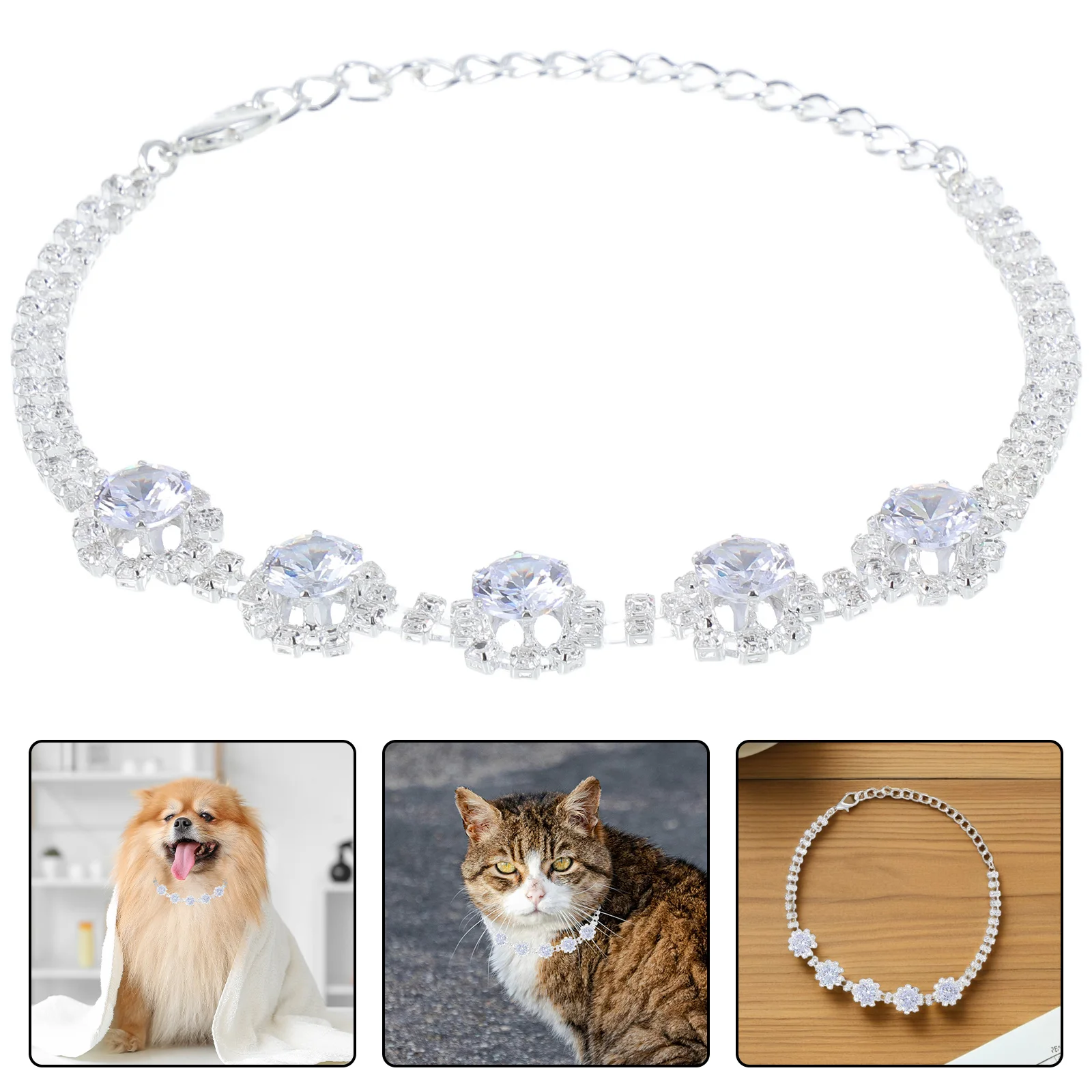 

Pet Necklace: Adjustable Rhinestone Dog Collar For Cats Small Dogs Puppy Shiny Comfortable Jewelry Chain Accessory Secure