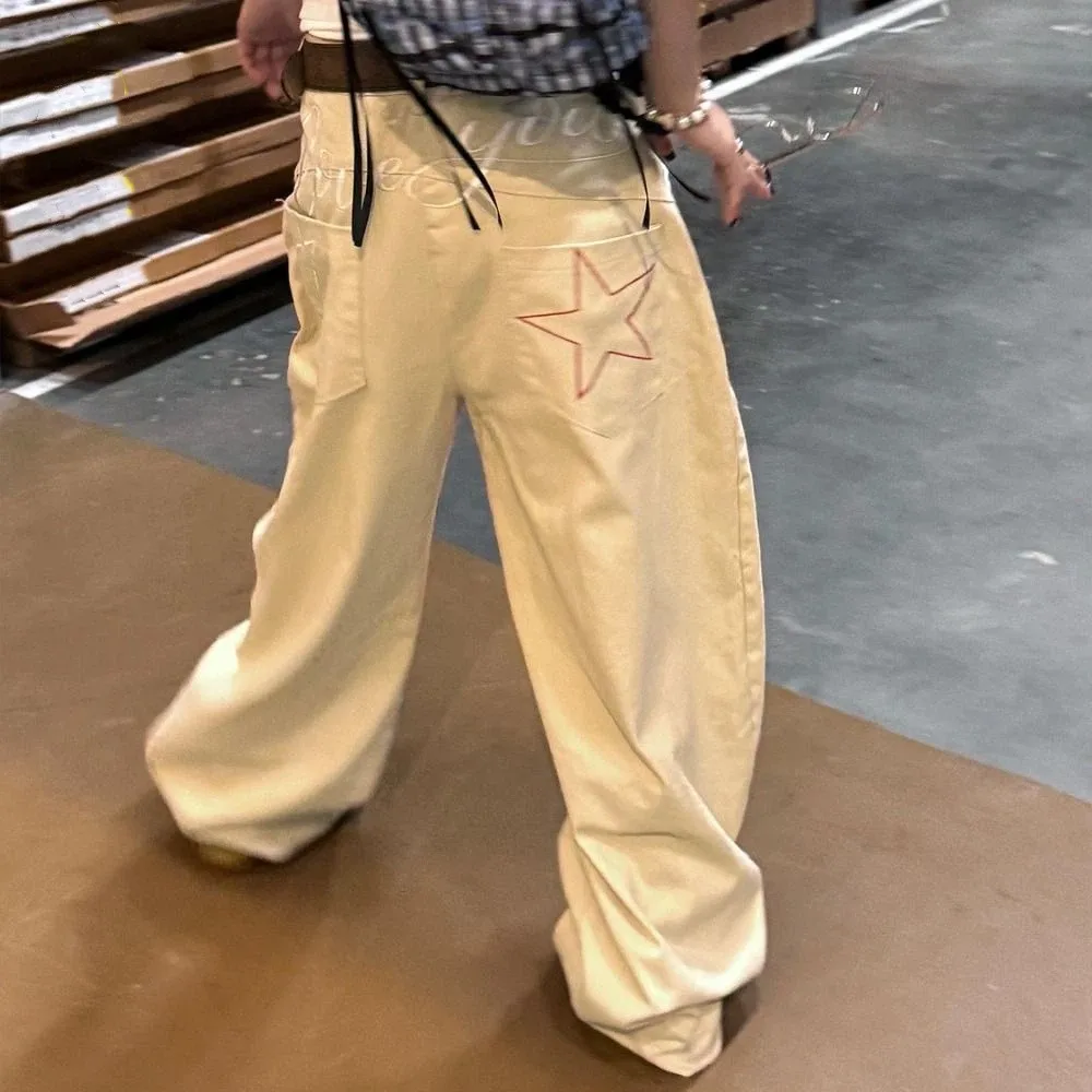 Soft High Waist Denim Jeans Loose Baggy Star Jeans Women Y2k Retro Wide Leg Cowboy Pants Party