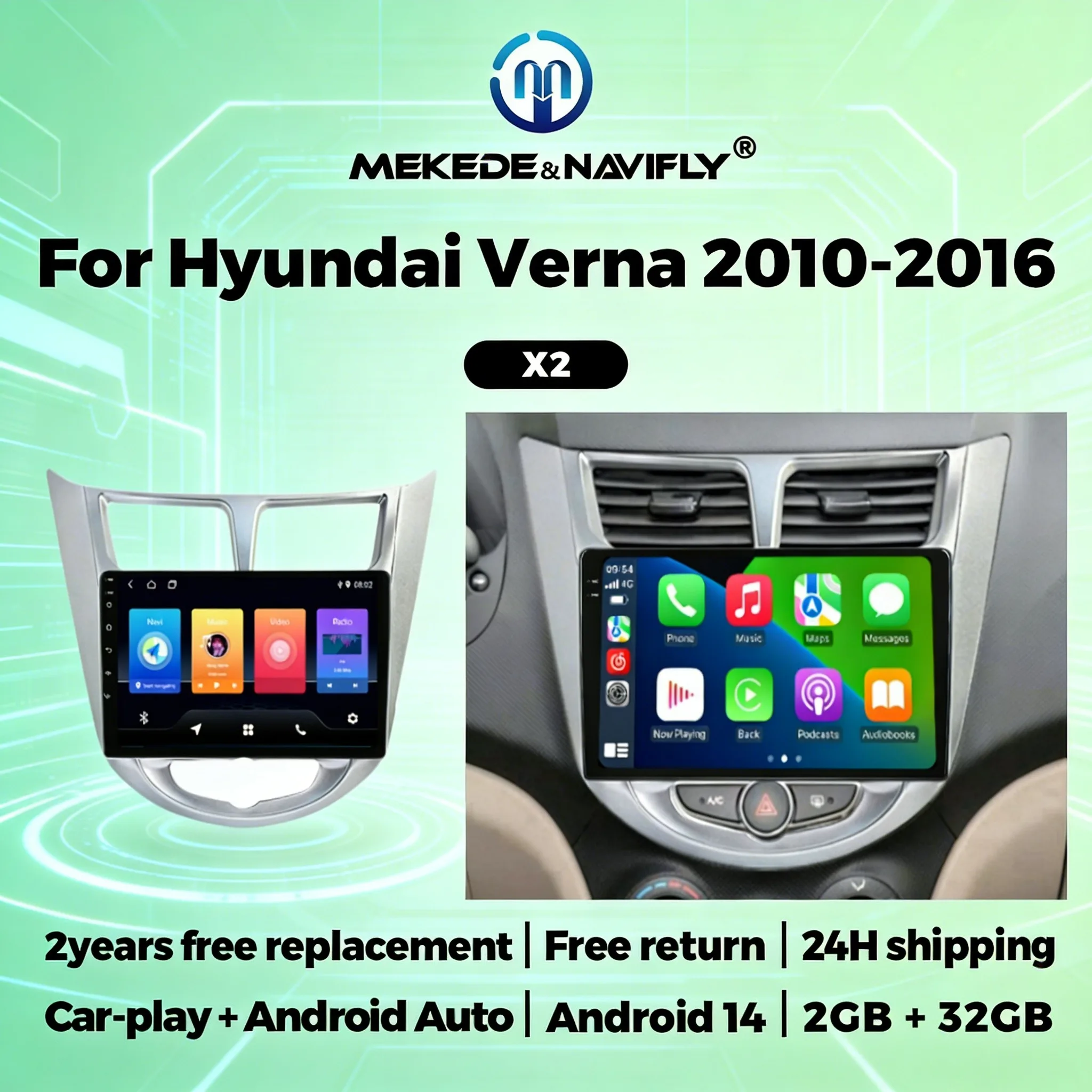 

Автомагнитола с поддержкой CarPlay и Android Auto для Hyundai Solaris Verna Accent 1 2010-2016, мультимедийный видеоплеер, стереосистема, Android, все в одном.