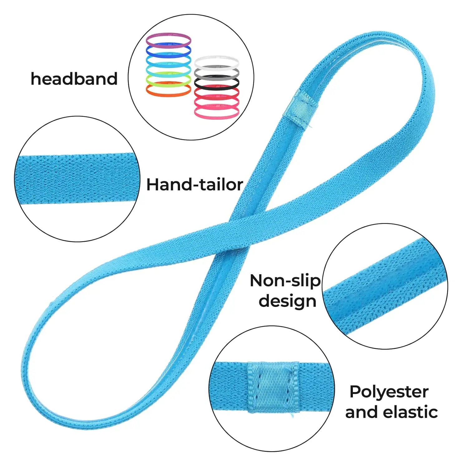 12 Pcs Thin Elastic Headbands Non Slip Sport Sweatbands for Running Soccer Basketball Cycling Workouts Gym Tennis Hiking Volleyb