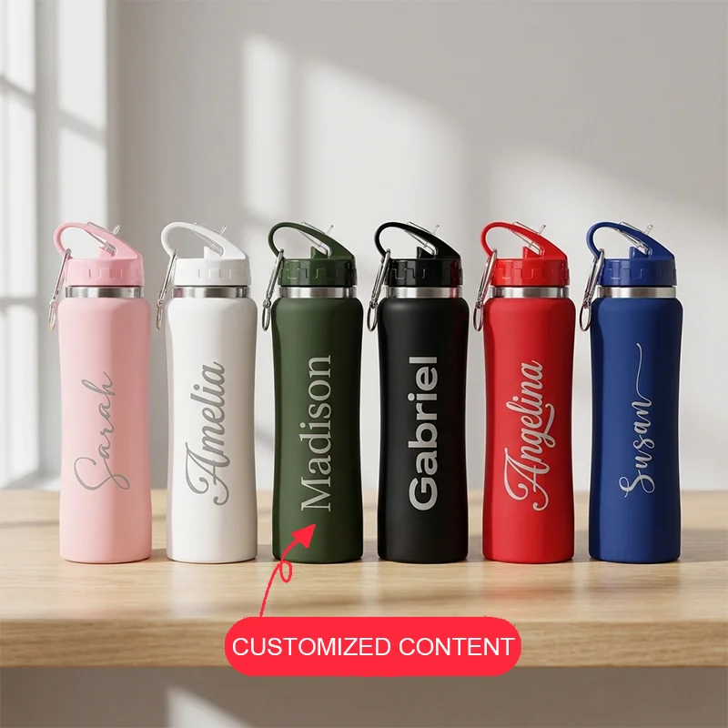 Personalized Insulated Stainless Steel Water Bottle with Straw Personalised Cycling, Fitness Water Bottle Gifts for Men Women
