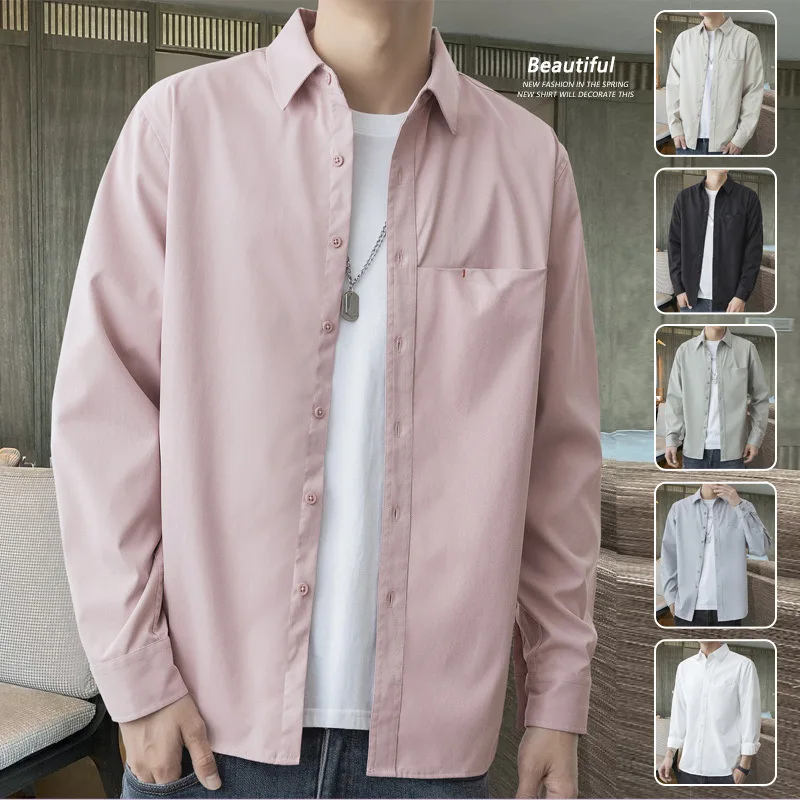 

Men's Long Sleeve Casual Shirt Spring Autumn Style Inner Wear Korean Trendy Jacket Coat Polyester Fiber No Iron Treatment