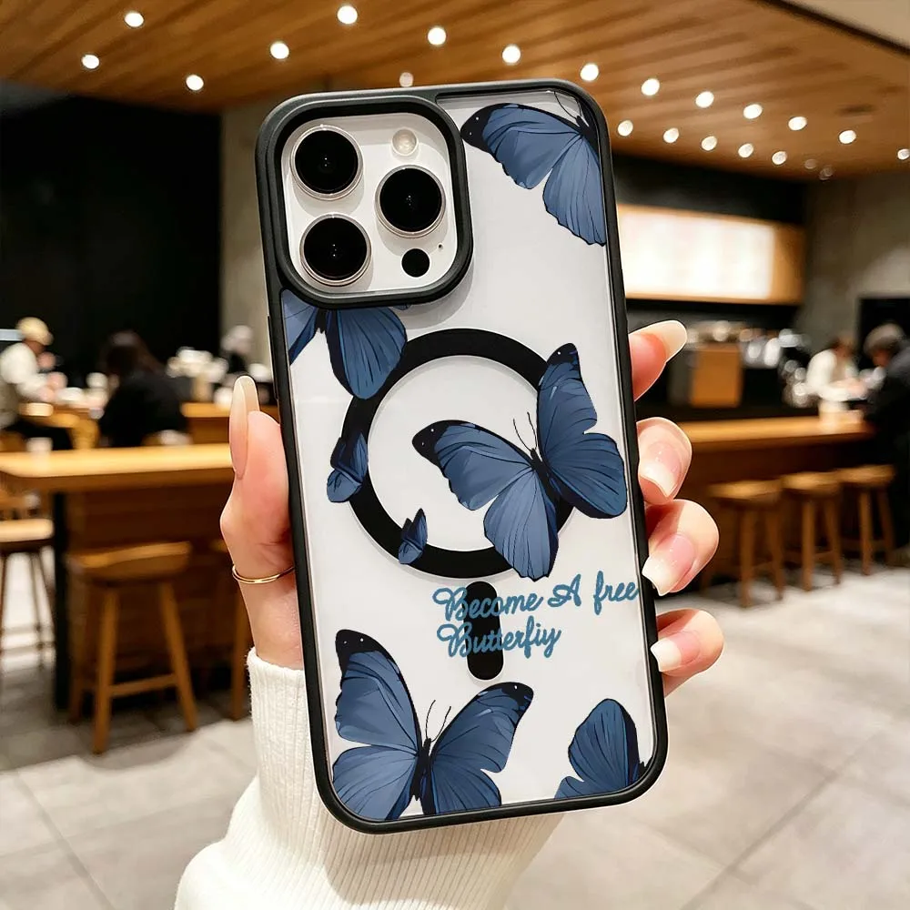 INS Retro Butterfly For iPhone 18 Pro Max 17 16 15 14 Pro Max 12 11 13 Wireless Charge Magnetic Magsafe Phone Case