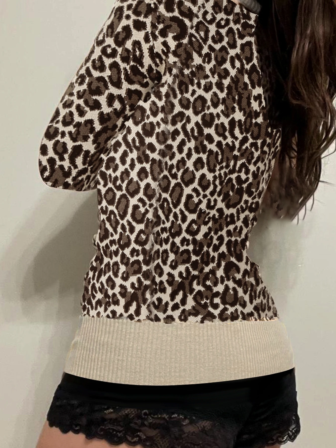 Sweetown Retro Y2k Fashion Leopard V-Neck Knitted Sweater Women Long Sleeve Slim Comfortable Autumn Winter New Pullovers