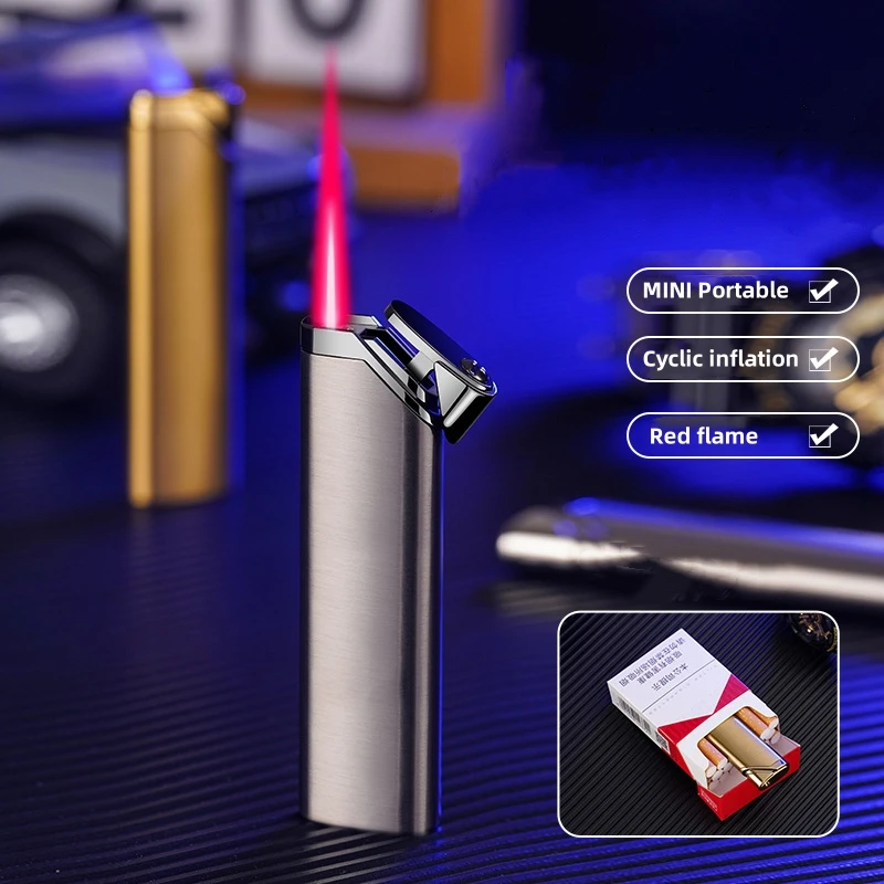 New Outdoor Windproof Direct Spray Red Flame Metal Lighter Cigarette Lighter Cigar Accessories Camping Tools Ignition kitchen