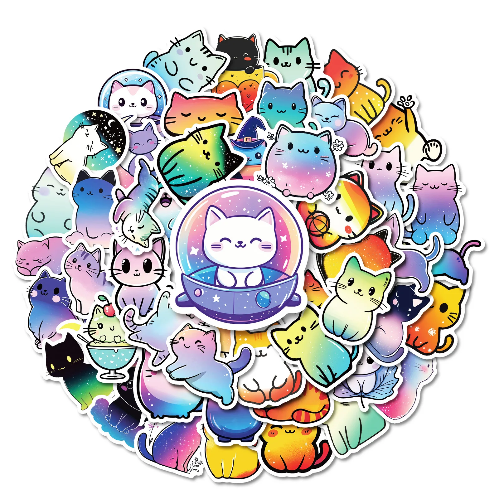50Pcs Cute Colorful Cat Stickers DIY Stickers Scrapbooking Phone Luggage Skateboard Waterproof Decals