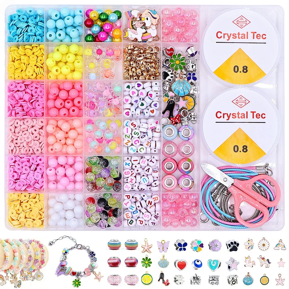 24/28 Grids Macaron Beads Set Mixed Style DIY Bracelet Making Accessories Loose Beads Kit