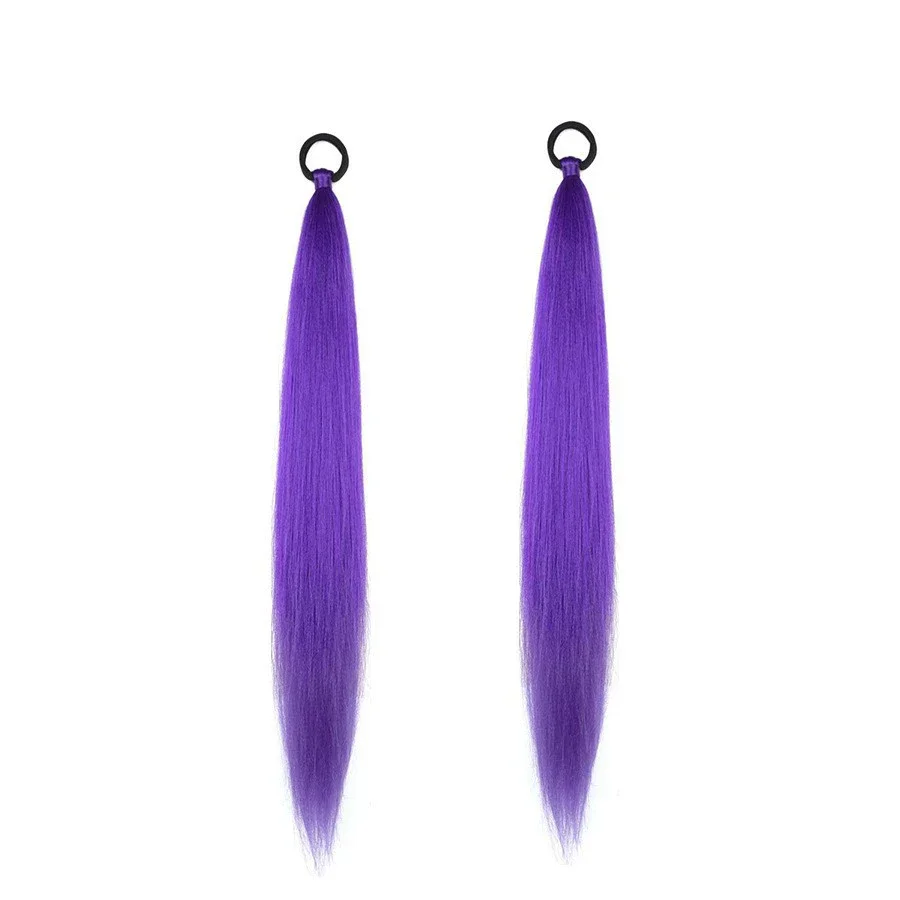 2 قطعة Kpop شيطان الصيادين الاصطناعية الأرجواني طويل مستقيم ذيل حصان شريط مطاطي ذيل حصان الأرجواني الشعر التمديد لفتاة الملحقات #6