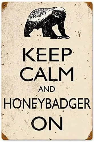 Retro Honey Badger Metal Tin Signs 8x12 Inch Decorative Poster Plate for Coffee House Bar Pub Kitchen Beer Funny Wall Decor