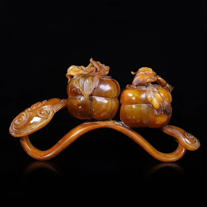 

Horn carving persimmon Ruyi ornament length 35 cm width 13 height 19