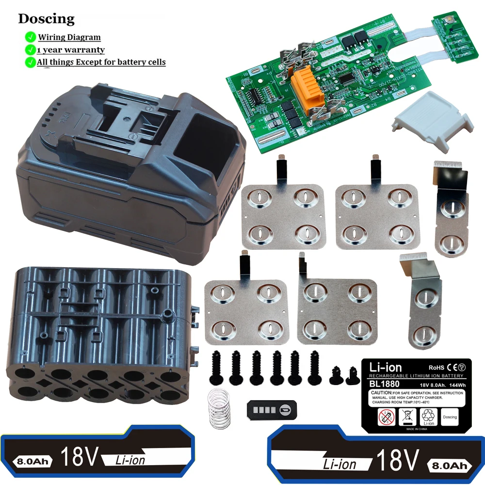 Doscing 10X21700 18V Battery Case Charging Protection PCB For Makita 18Volt Power Tools BL1860 BL1830b BL1850b BL1840 LXT-400 8A