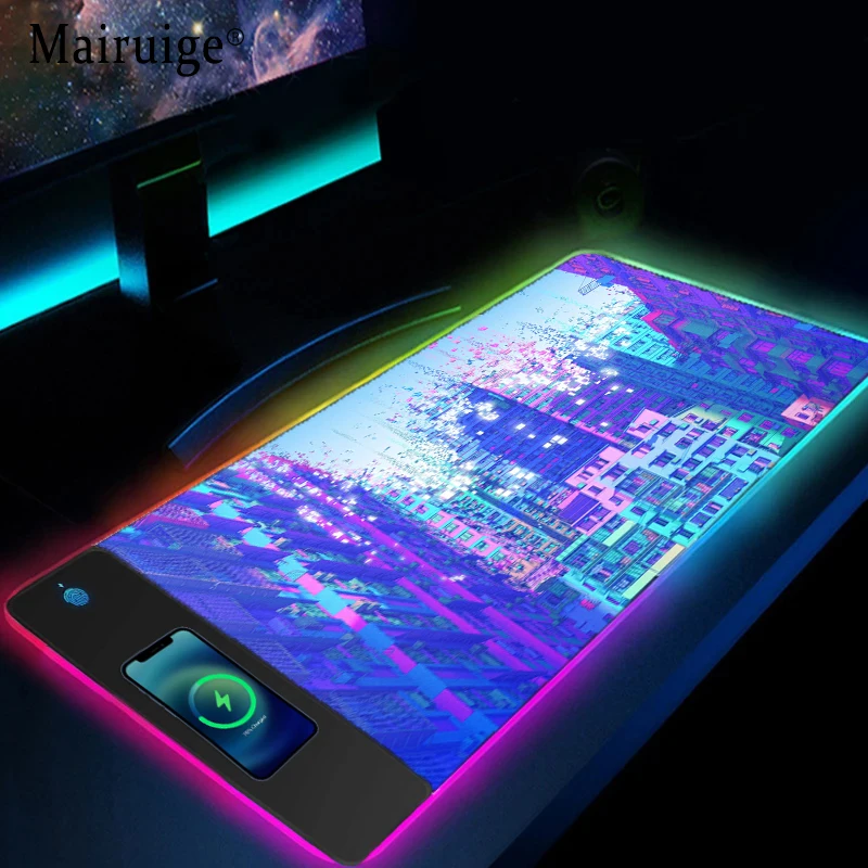 

Mairuige Love Death and Robots Building City RGB Wireless Charging Mouse Mats 900x400 Mousepad Gamer Extended Pad Desk Pad Mat