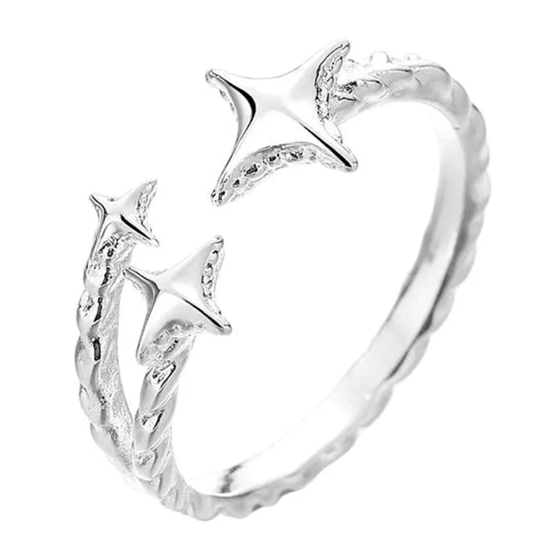 Bague de document en argent en forme d'étoile, punk, ouverture d'étoile à quatre branches, bague réglable pour femmes et hommes, accessoires de bijoux de doigt, mode