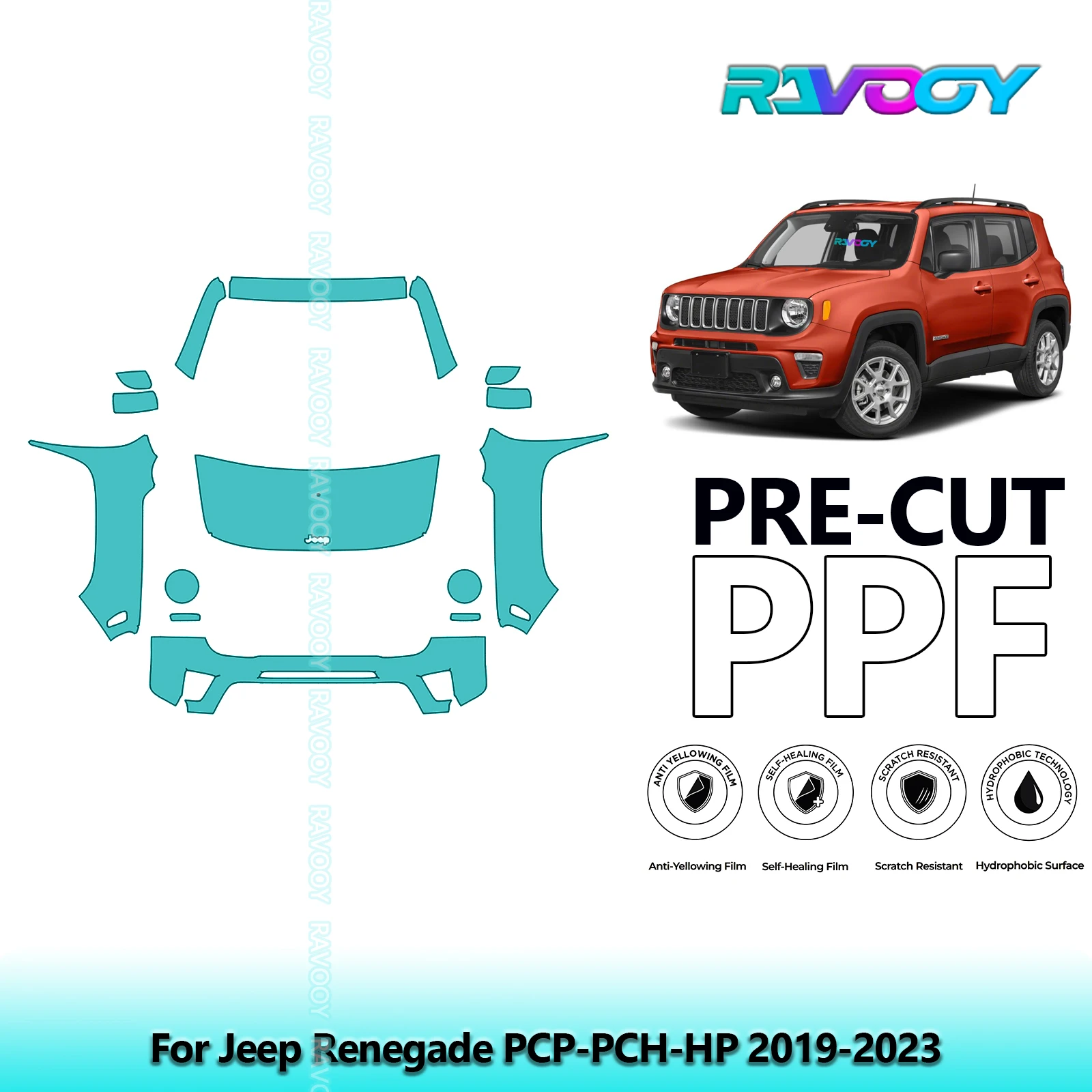 

8.5Mil Precut Paint Protection Film PPF Clear Bra Front Kit For Jeep Renegade PCP-PCH-HP 2019-2023