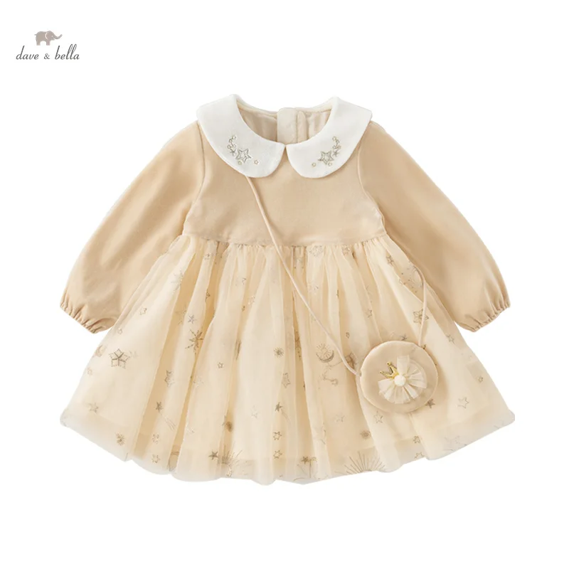 Dave Bella Princess Dress for Girls Baby Children 2024 New Autumn Sweet Gentle Fashion Mesh Noble Wallet Party Outdoor DB3241604