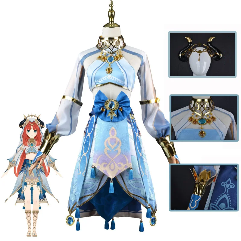 

Genshin Impact Game Xumi Cos Dress Nilu Cosplay Blue Dress Female Western Region Dancer Suit Full Cosplay