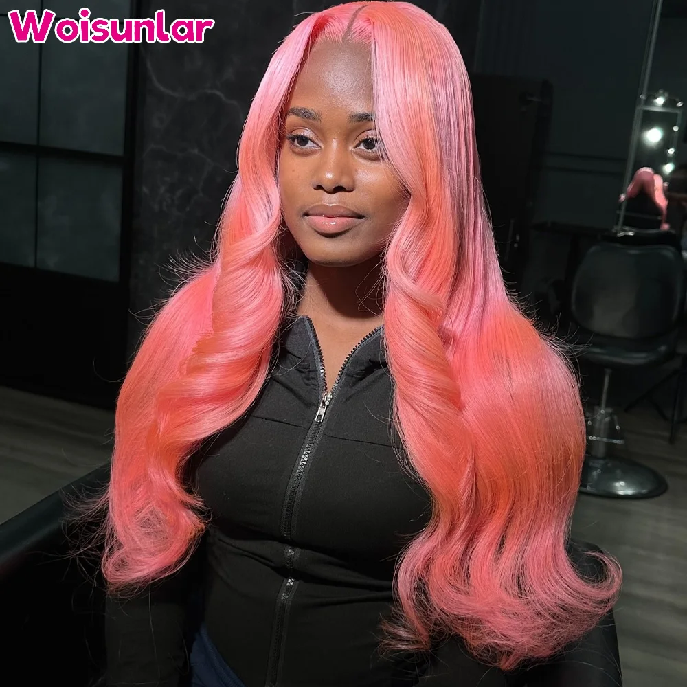 34 بوصة وردي فاتح الدانتيل الباروكات الأمامية شعر الإنسان 13x4 13x6 الدانتيل الشفاف الجسم موجة 200% النساء السود شعر طبيعي باروكة من شعر طبيعي