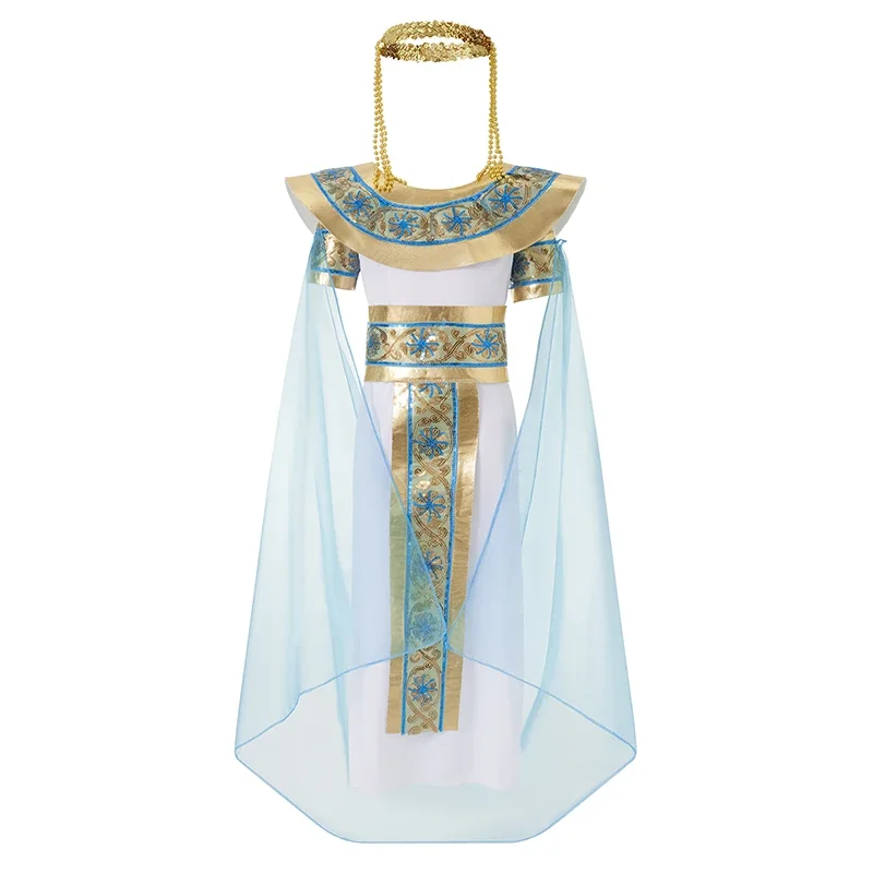 

Halloween Egyptian Queen Dresses with Cape Sleeveless Bright Flower Masquerade Party Cosplay Costumes