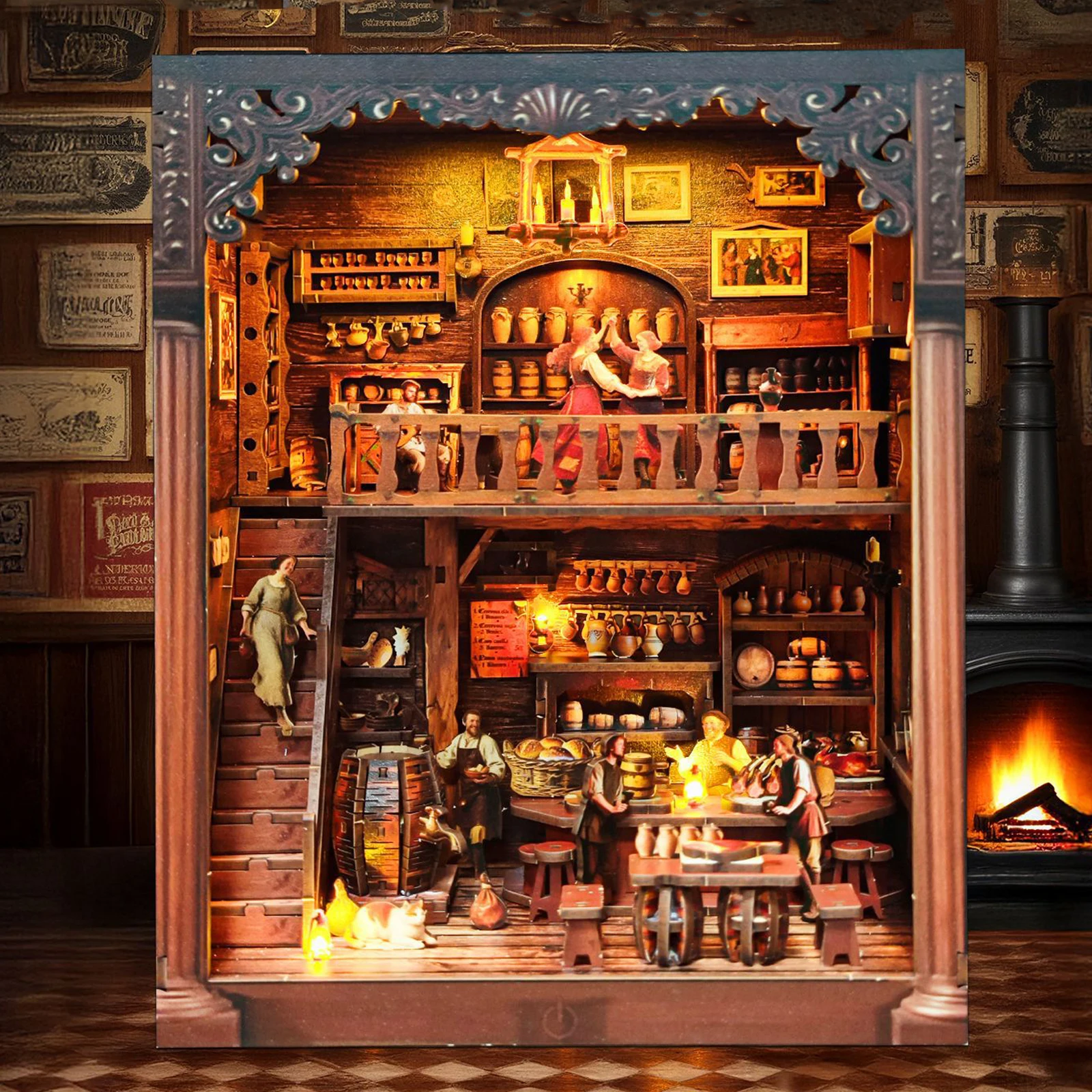 DIY Holz Old Times Tavern Buchecke Regaleinsatz Kits Miniaturmodellbausatz mit leichter Buchstütze für Freunde Geburtstagsgeschenke