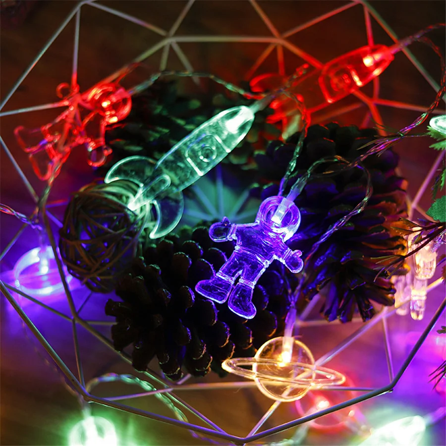 Creatieve 10/20/40Leds Astronaut Raket Planeet String Lights Batterij Aangedreven Kerstverlichting Geschenken Voor Kinderen Slaapkamer Decor