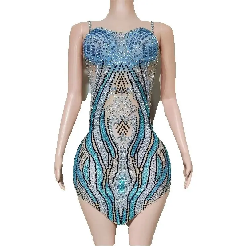 Sukienki wieczorowe dla piosenkarek, pełne cyrkonii, kostium do tańca jazzowego, damska sukienka na występy, imprezę, scenę, na świętowanie, XS10010