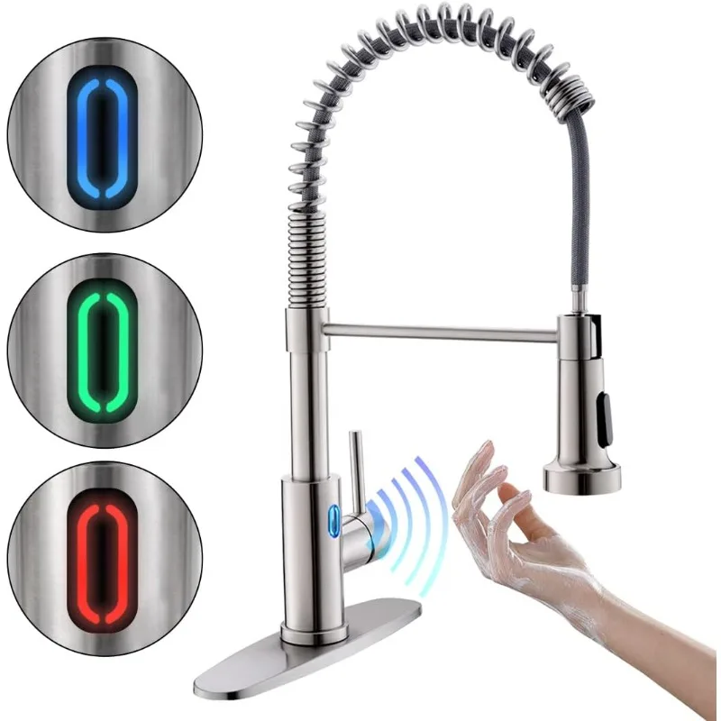 

Touchless Kitchen Faucet with Pull Down Sprayer LED Light Single Handle Kitchen Sink Faucet Motion Sensor Smart Hands-Fre