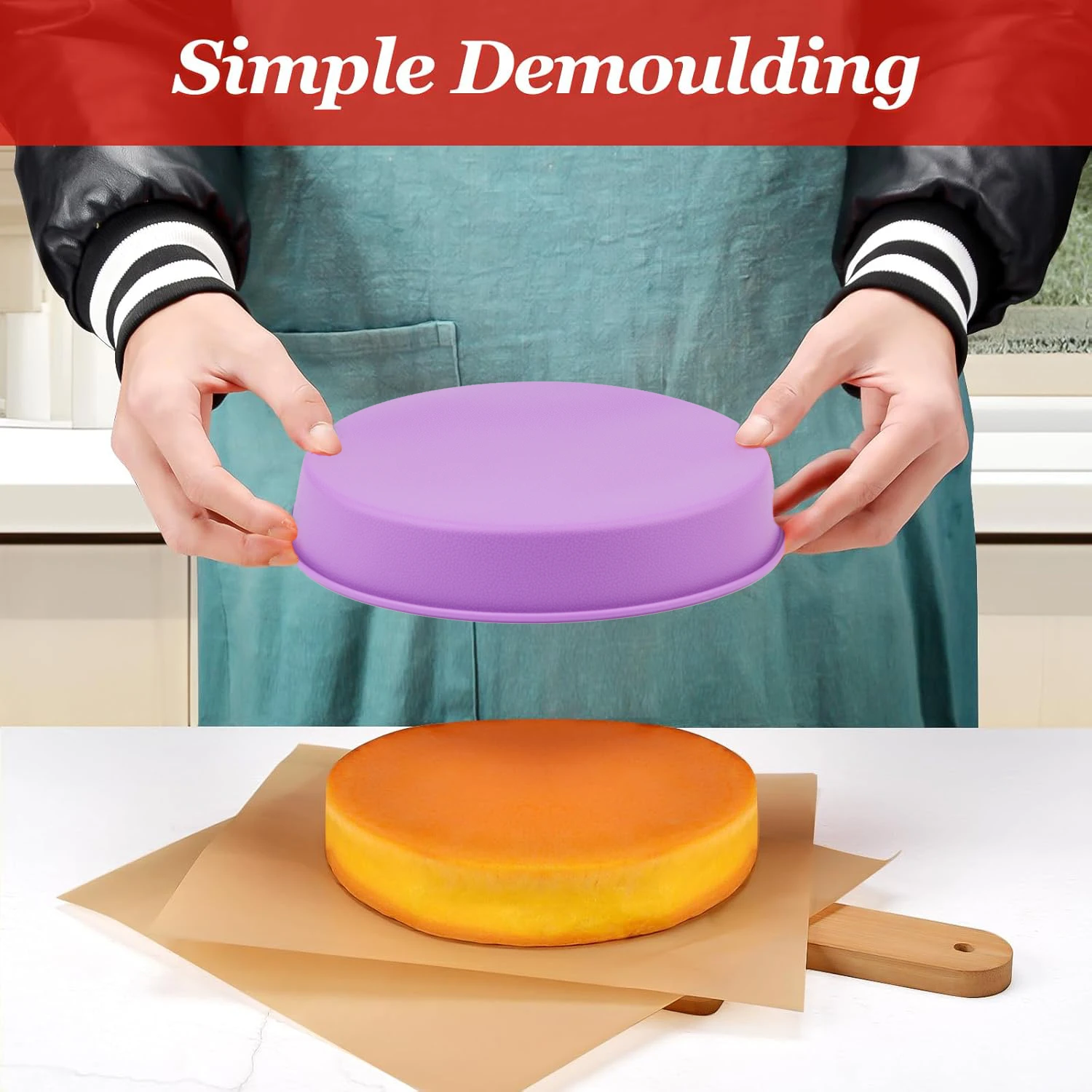 2Pcs Silicone Cake Pan Round Baking Molds Silicone Baking Pan for Cheesecake Chocolate Cake Brownie Cake (Purple, 9 Inch) view 2