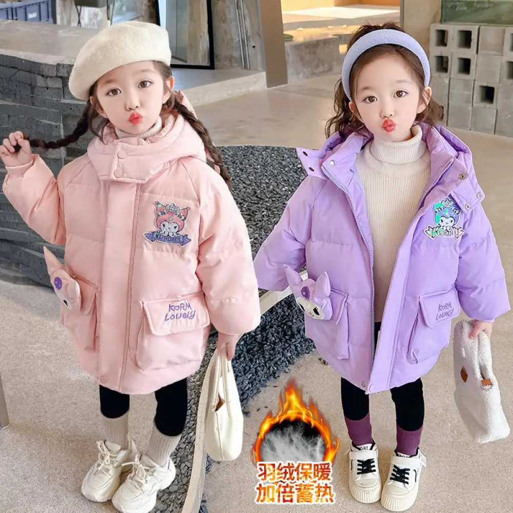 Kawaii Sanrio Kuromi Girls Down Jacket Autumn Winter Thicken Cotton Clothes Jacket Cute Cotton Coat Outwear Children's Clothing