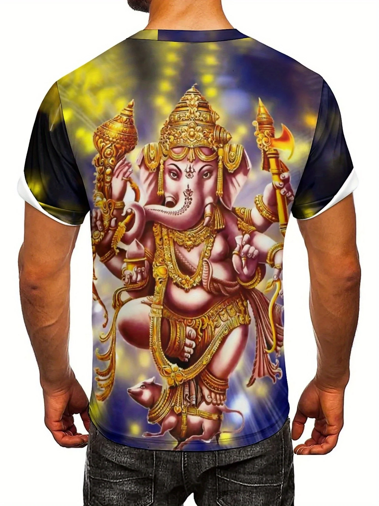 Camiseta masculina e feminina de manga curta com estampa 3D – tecido de poliéster macio, padrão geométrico vibrante, conforto para todas as estações