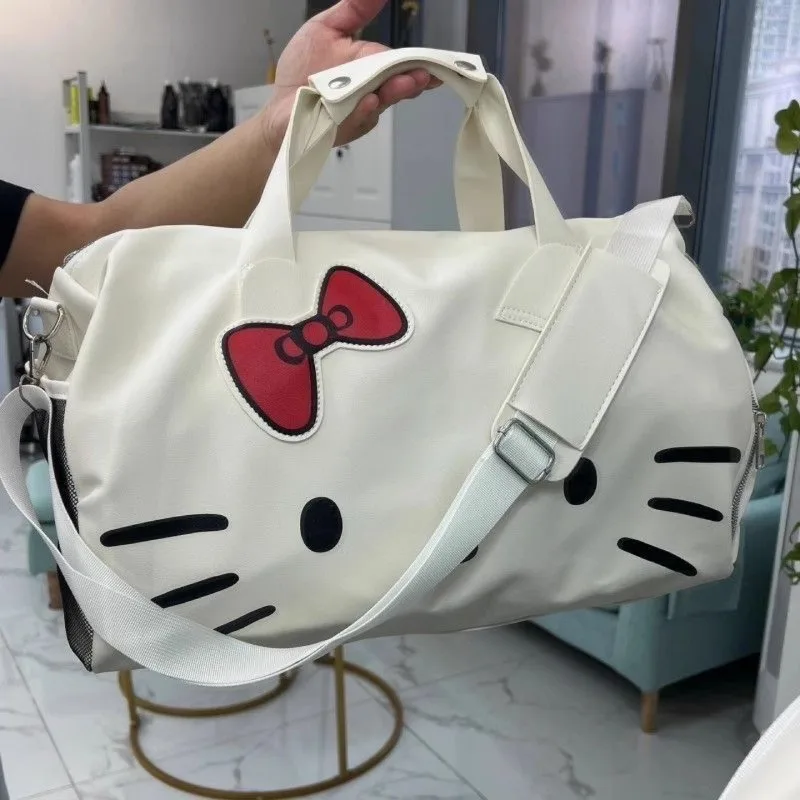 Bolso de viaje HelloKitty, bolso grande bonito de dibujos animados, bolso cruzado con lazo de un hombro, suministros de viaje para mujer, regalo para estudiantes al por mayor
