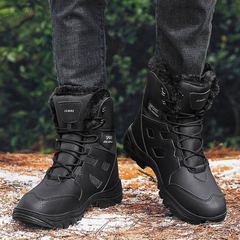 New Warm Plush Men's Snow Boots High Top Men's Boots Non-Slip Outdoor Combat Boots Thick Bottom Ankle Boots Winter Men's Shoes