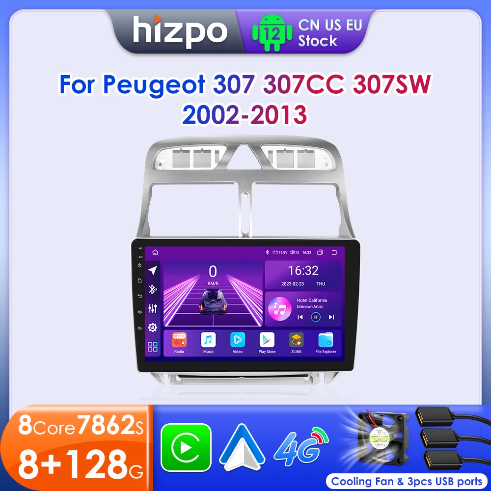 

Автомобильный радиоприемник Hizpo для Peugeot 307, 307CC, 307SW, 2002-2013, беспроводной CarPlay, Android, автомобильные интеллектуальные системы, № 2 din, DVD 7862