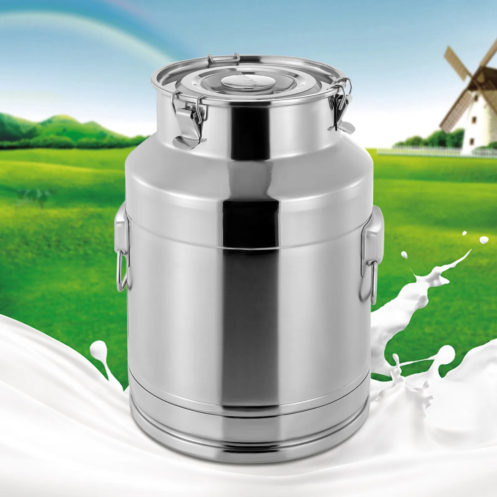 

28L Commercial Grade Stainless Steel Sealed Bucket,304 Food Grade Milk Can with 3-Point Lock Lid,Airtight Food Storage Container