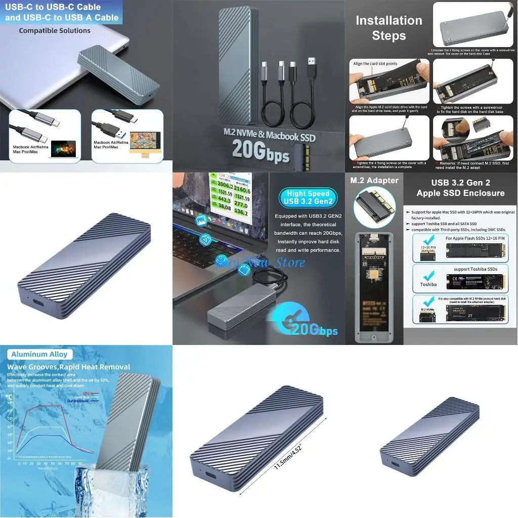 

20ce NVME CASE USB Тип C 3.2 SSD -адаптер для NVME PCIE SSD -ящик для A1466