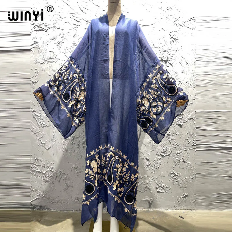 2023WINYI Embroidery Dress Beach Cover Up Bohemian All-match Sexy comfortable perspective home coat Elegant Holiday party Kimono