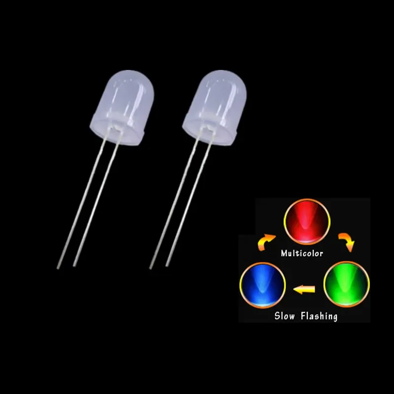 

1000pcs 10mm Diffusers Round Emitting Diode LED Lamps RGB Slow Flashing Red Green Blue 3 Colors Changing Multicolor Flicker