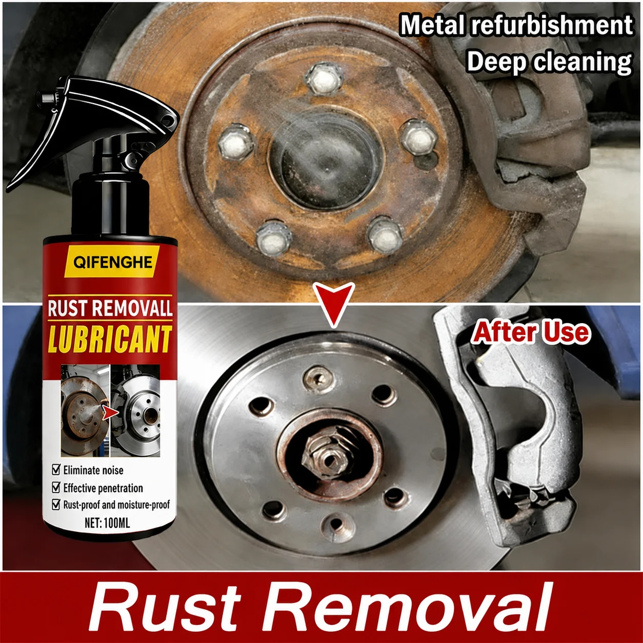Large Capacity Powerful Car Rust Remover Spray - Exhaust/Wheel Care, Metal Powder Remover