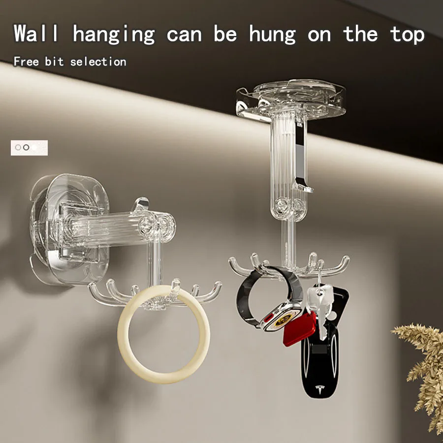 Wall Hanging Rotatable Hook With Suction Cup Multi-purpose Vacuum 6 Claw Hook Reusable Traceless Kitchen Bathroom Hook