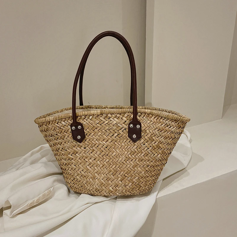 

Handmade Women's Shoulder Bag Large Capacity Handbags Bohemian Summer Straw Beach Bag Female Shopper Basket Woven Tote Bags