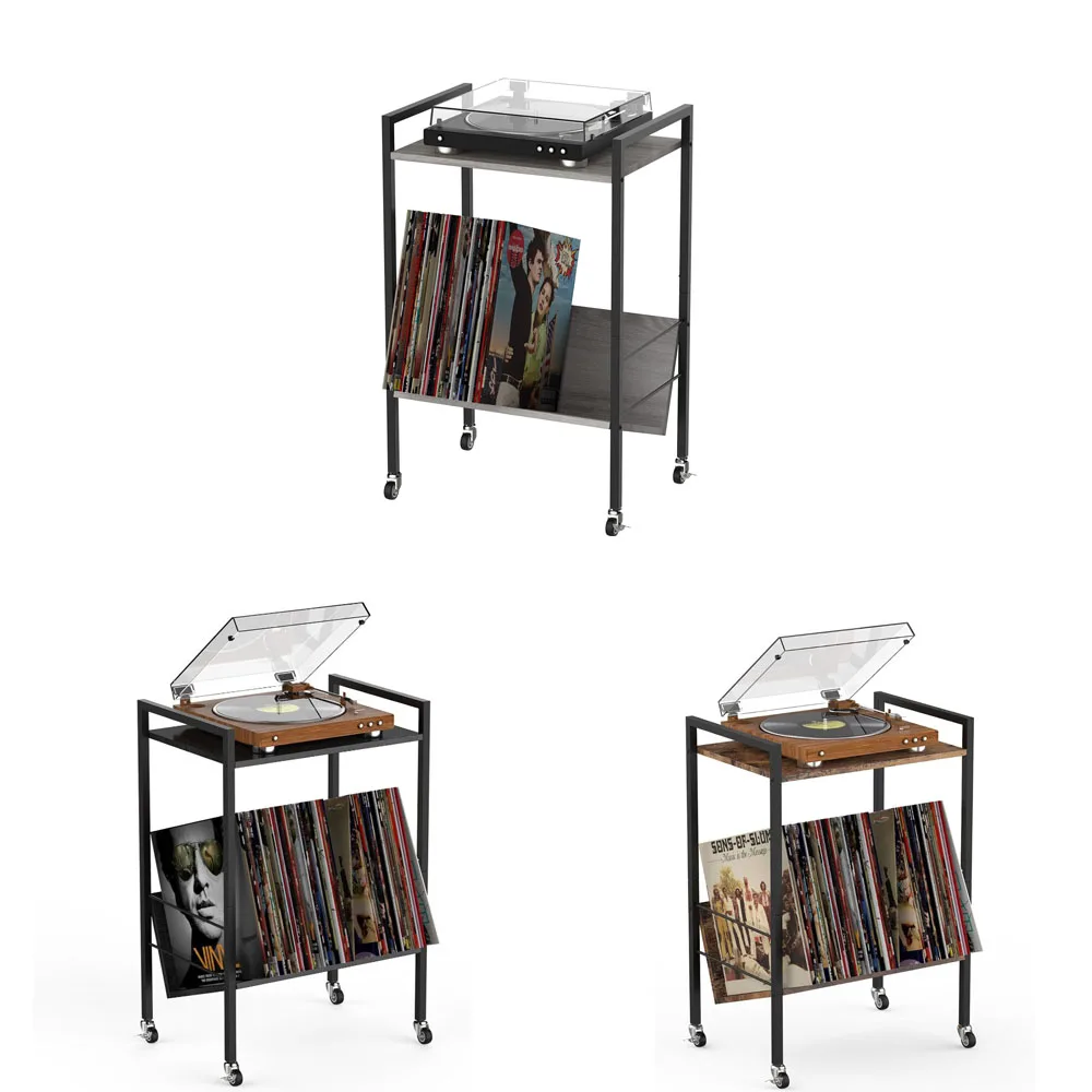 

Record player turntable bracket, vinyl storage cabinet photo album display rack, narrow bedside table, 2-story table with wheels