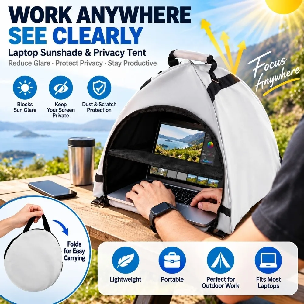 Anti-Glare Laptop Sun Shade Foldable Privacy Shield Privacy Work Tent Anti-Slip Power Cable Access Screen Hood Travel Office