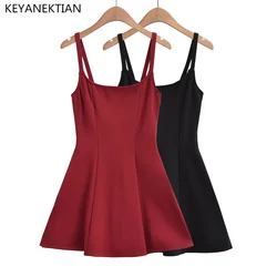 KEYANKETIAN estate nuovo stile semplice a vita alta Mini Slip Dress donna stretto Slim-Fit senza maniche corto Swing Dress Backless