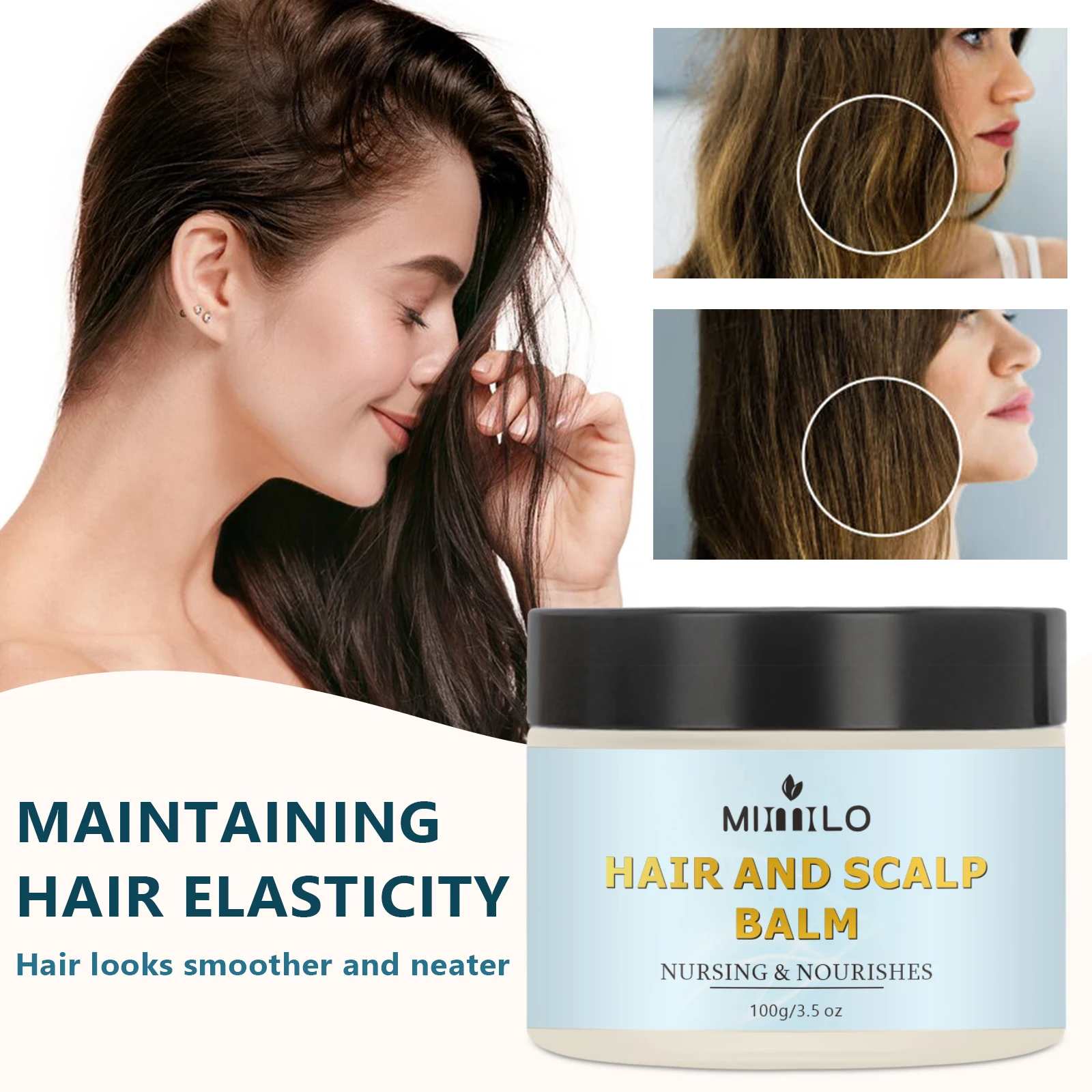 

Hair and Scalp Balm, repairs damaged and split ends, strengthens and revitalizes hair, moisturizes and nourishes hair
