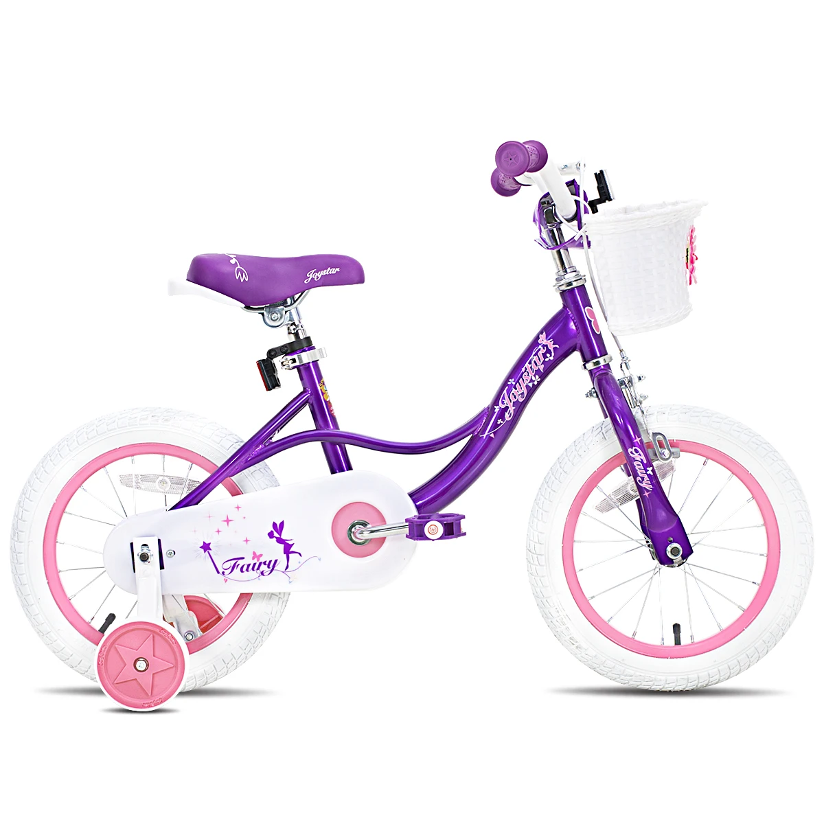 JOYSTAR meisjesfiets voor peuters en kinderen van 2-9 jaar, kinderfiets met zijwieltjes, handrem en mand, loopstoeltje voor kinderen